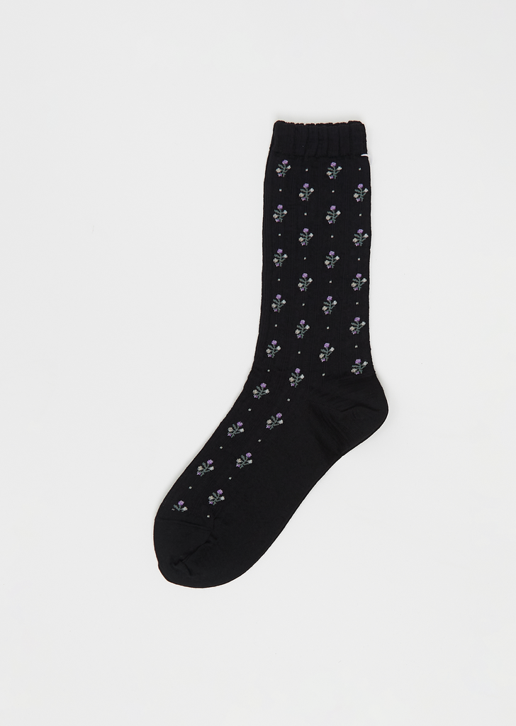 Flower Stripes Stretch Wool Socks — Black