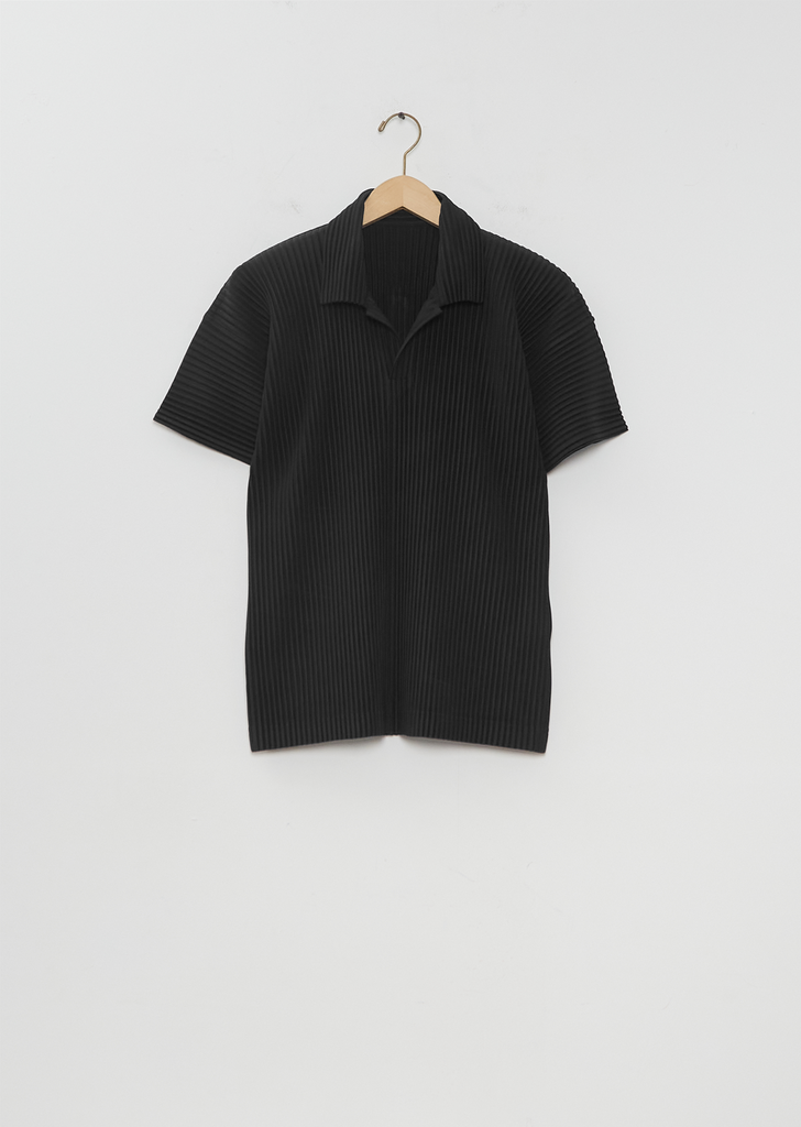 Pleated Basics Polo Shirt — Black