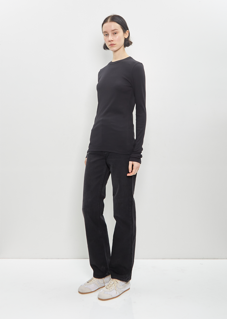 Stretch Organic Cotton Long-Sleeve Jersey Top — Black