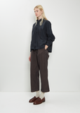 Cotton Ruffle Pintuck Shirt — Black Navy