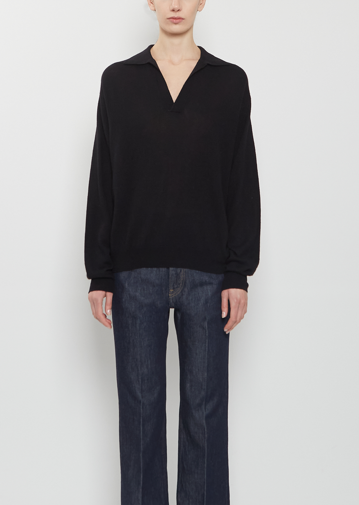 Cashmere Silk Knit Skipper Polo — Black