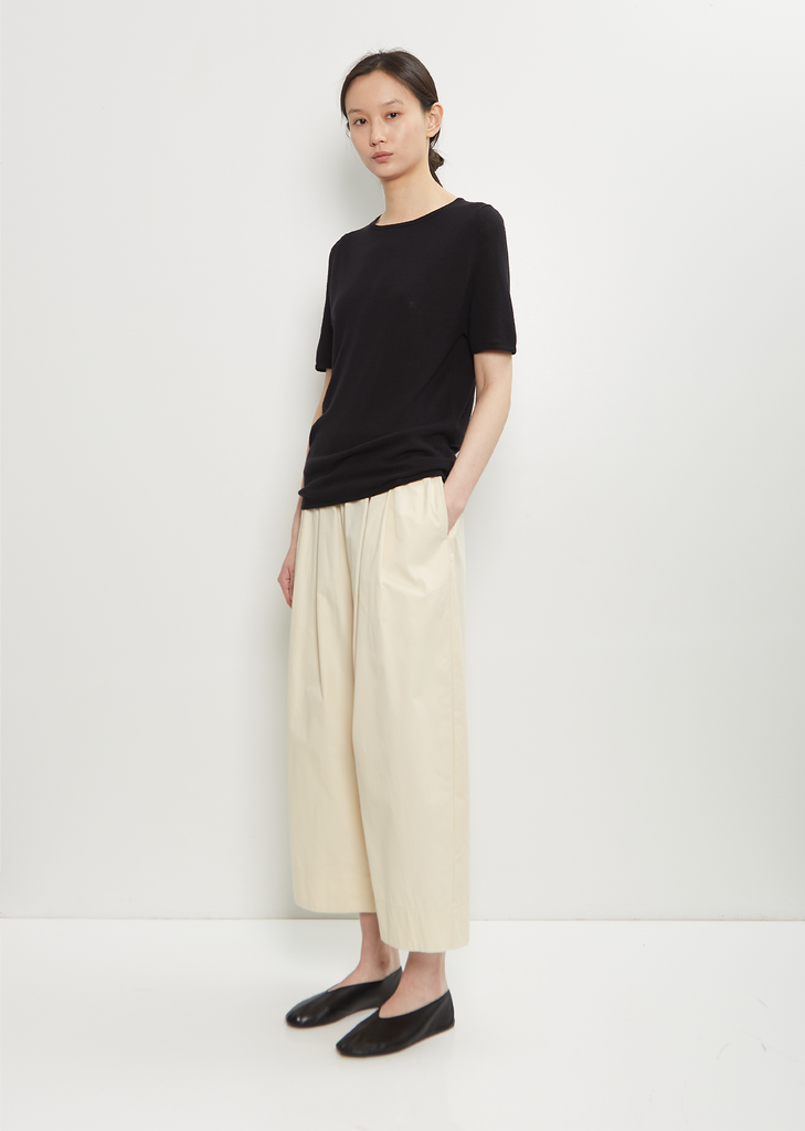 Cotton Pleated Wide Pull On Pant