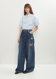 Distressed Wide Leg Puddle Jeans — Distressed Blue