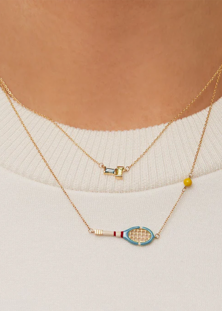 Tennis Pelota Enamel Necklace — Sky Blue