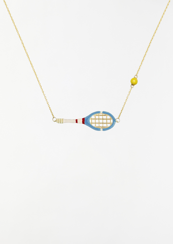 Tennis Pelota Enamel Necklace — Sky Blue