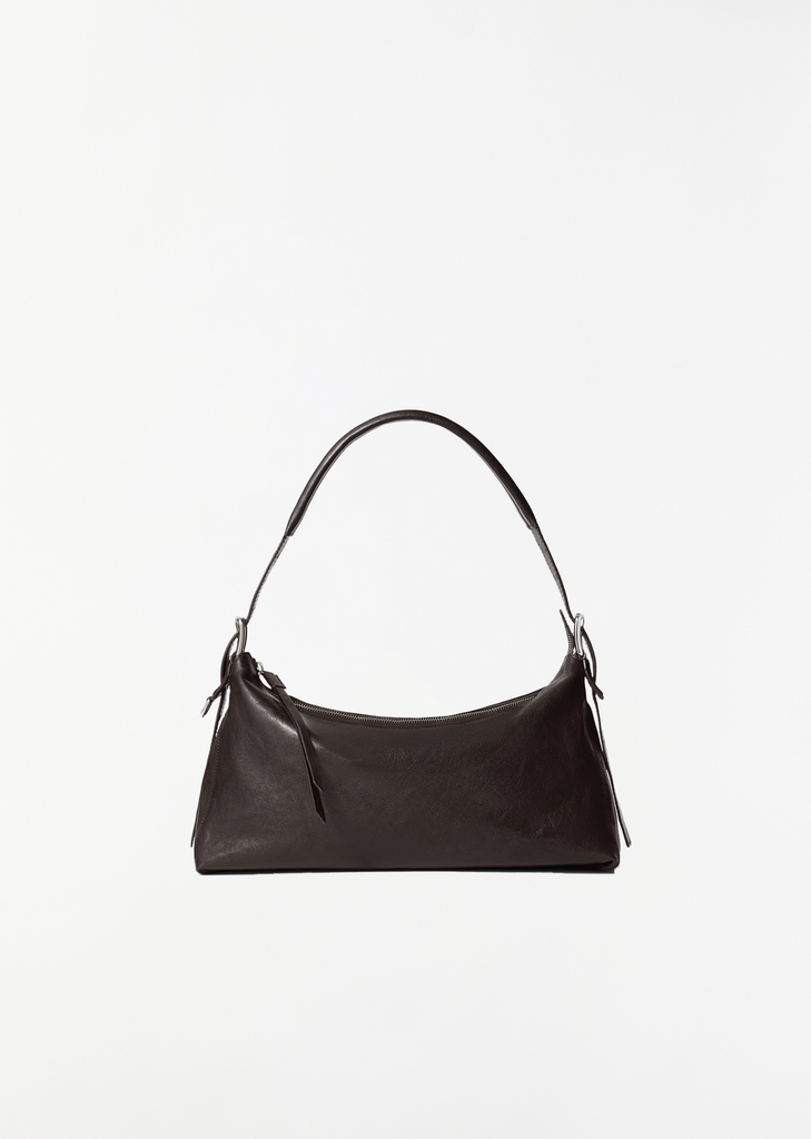 Belted Baguette Bag — Dark Brown