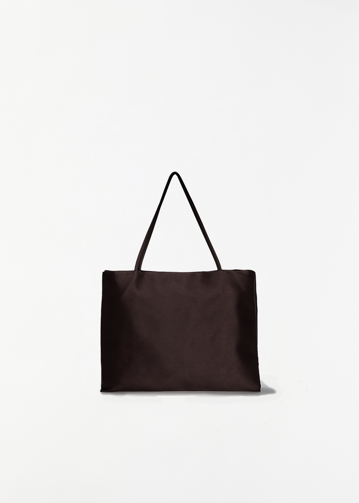 Cecily Satin Handbag, Large — Dark Brown