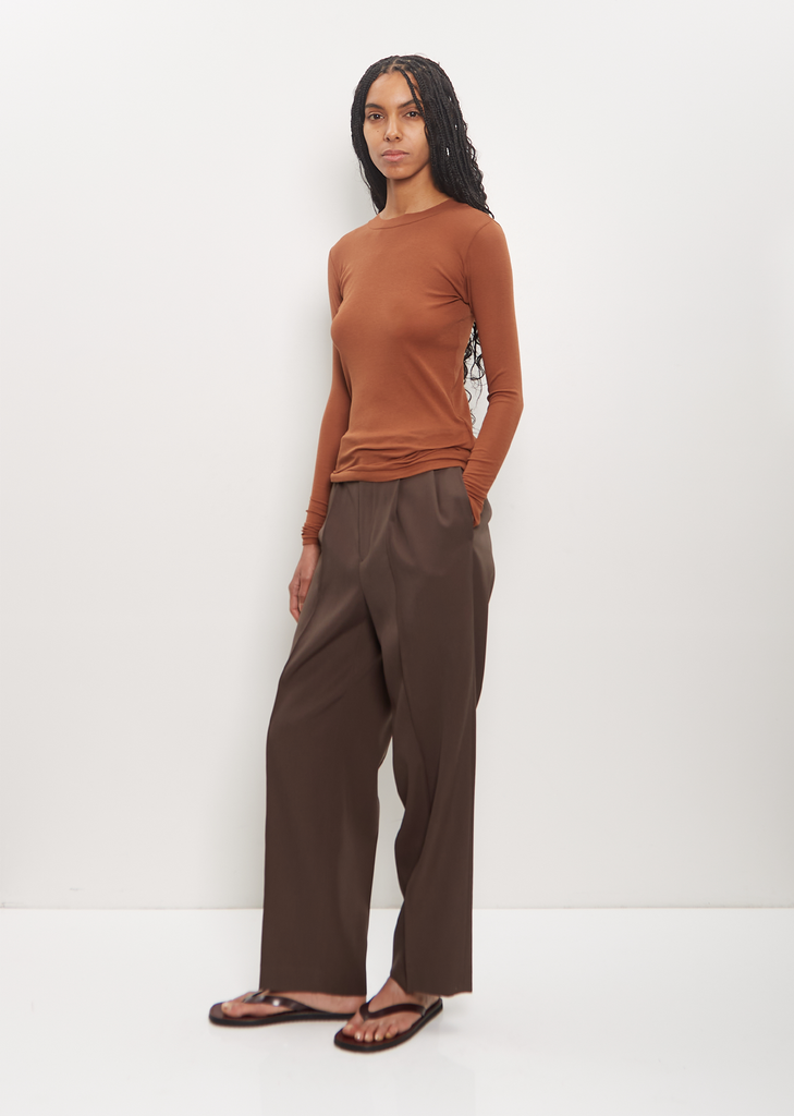 Cotton Super High Gauge Sheer Rib L/S Tee — Brown