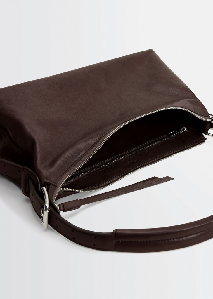 Belted Leather Baguette Bag
