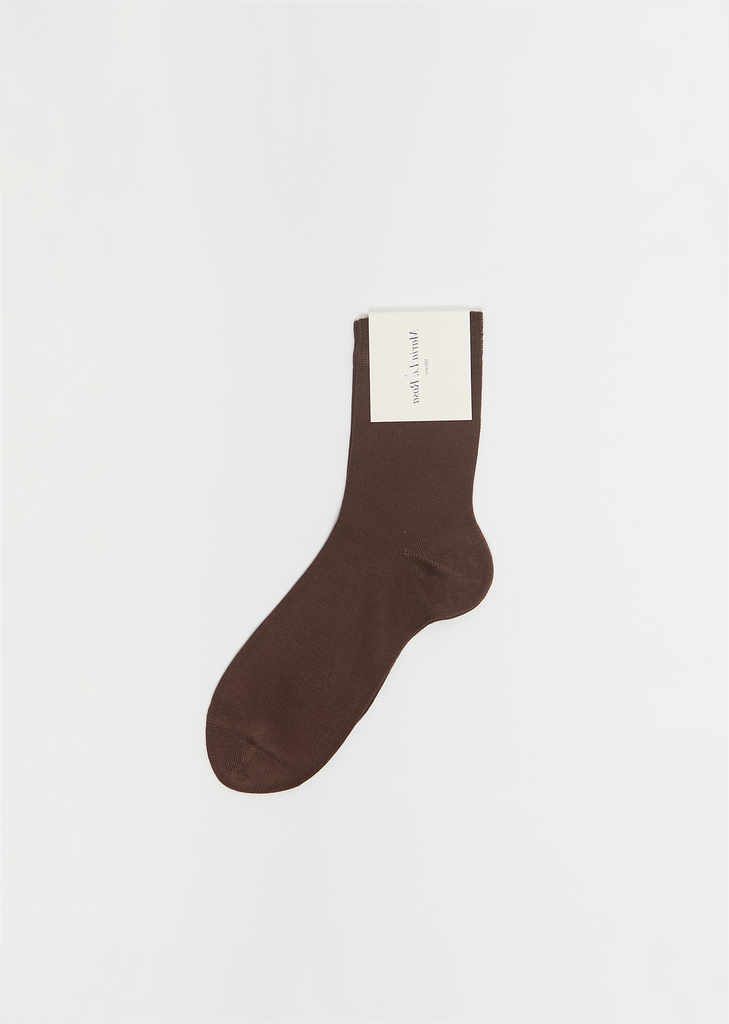 Silk Blend One Ankle Socks — Dark Brown