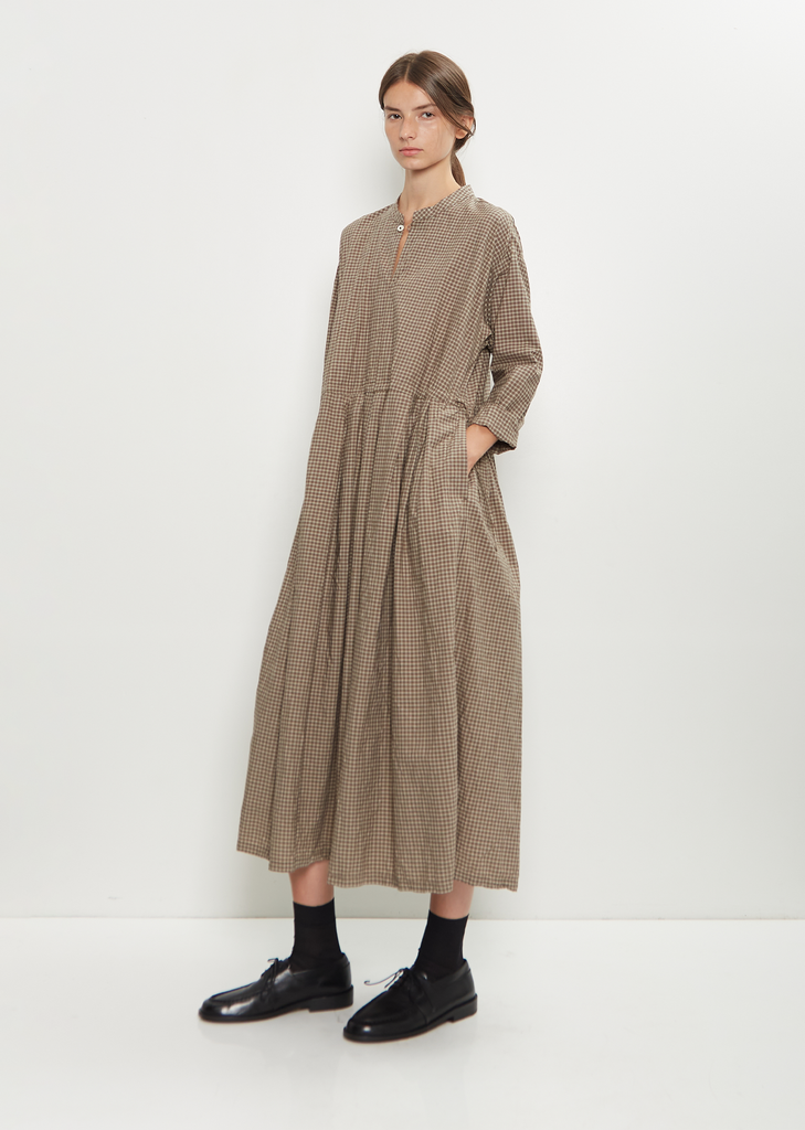 Washed Cotton Mini Checkered Dress