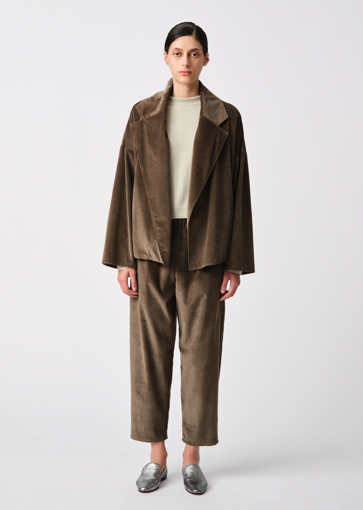 Cotton Silk Corduroy Carrot Pants — Military