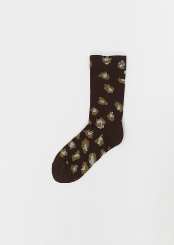 Leopard Stretch Cotton Socks — Dark Brown