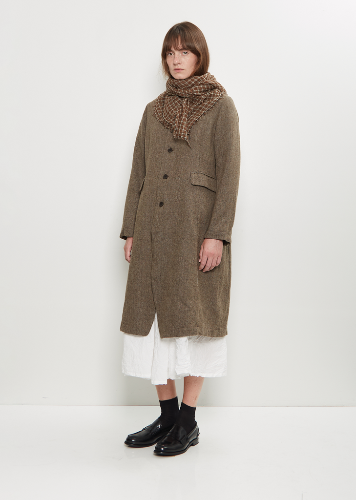 Feather Cashmere Classic Check Stole — Brown