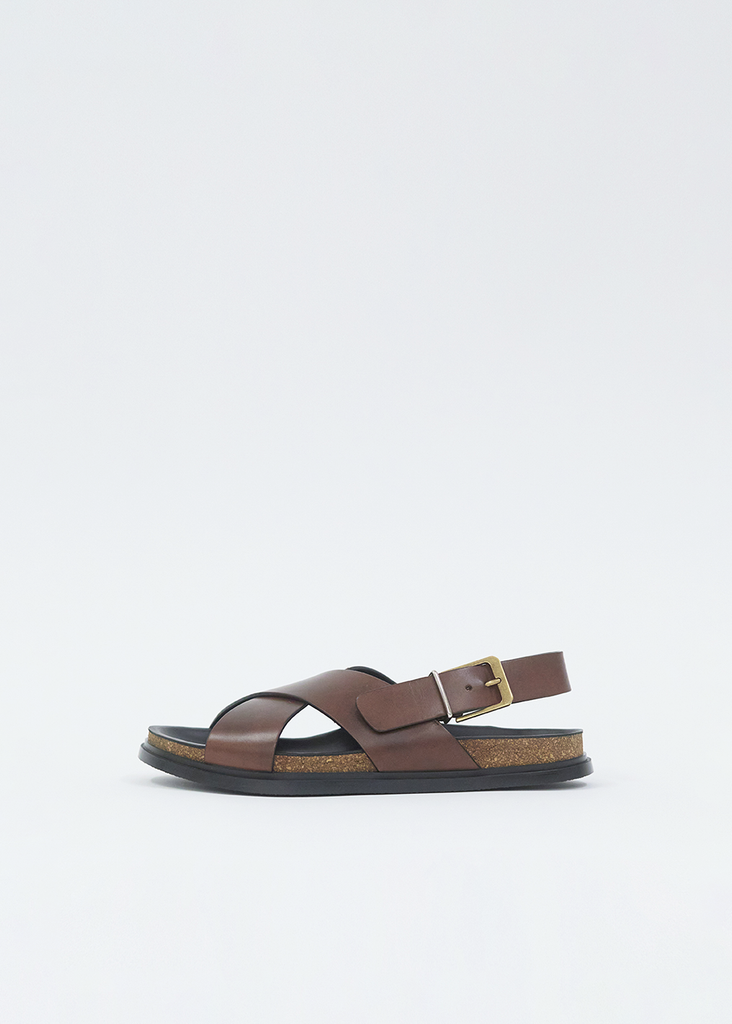 Buckle Leather Sandal — Burgundy
