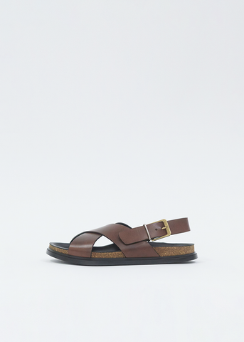Buckle Leather Sandal — Burgundy