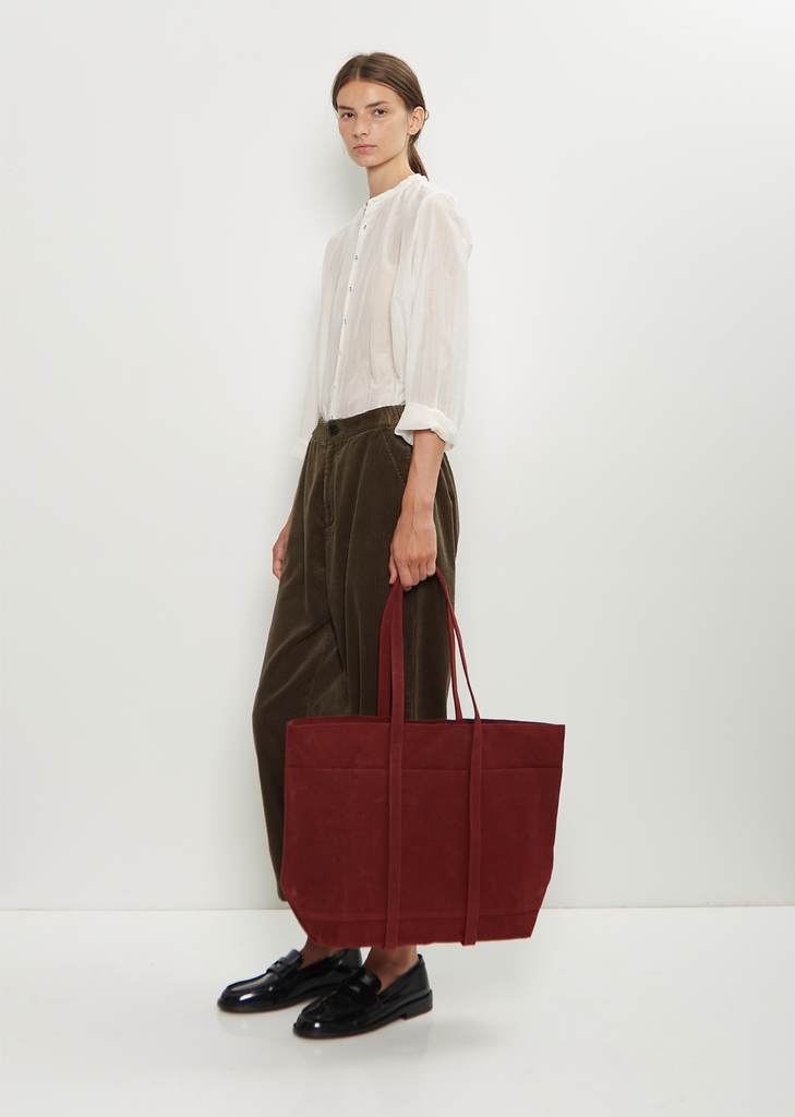 Washed Cotton 6 Pockets Tote, Medium — Burgundy