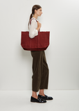 Washed Cotton 6 Pockets Tote, Medium — Burgundy
