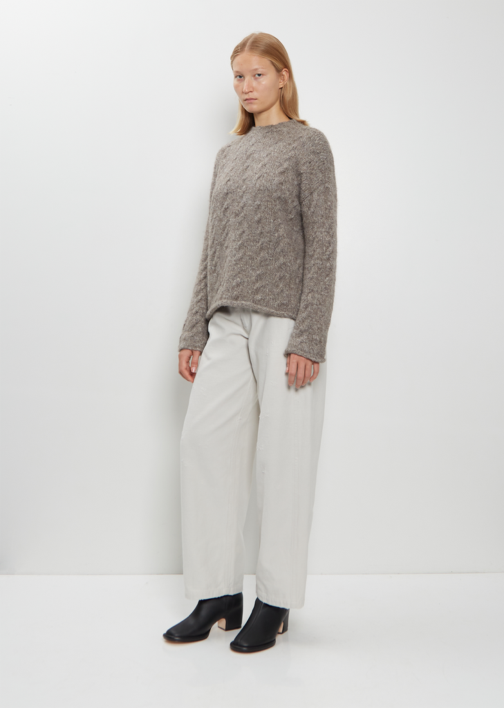 Alpaca Wool Cable Crewneck Sweater — Cinder