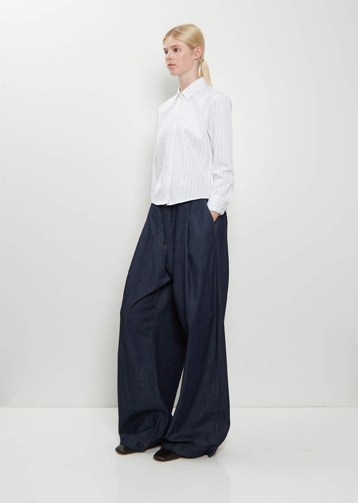 Clavini Bis Cotton Shirt — White / Navy
