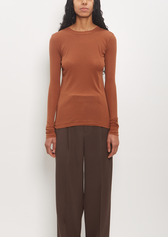 Cotton Super High Gauge Sheer Rib L/S Tee — Brown