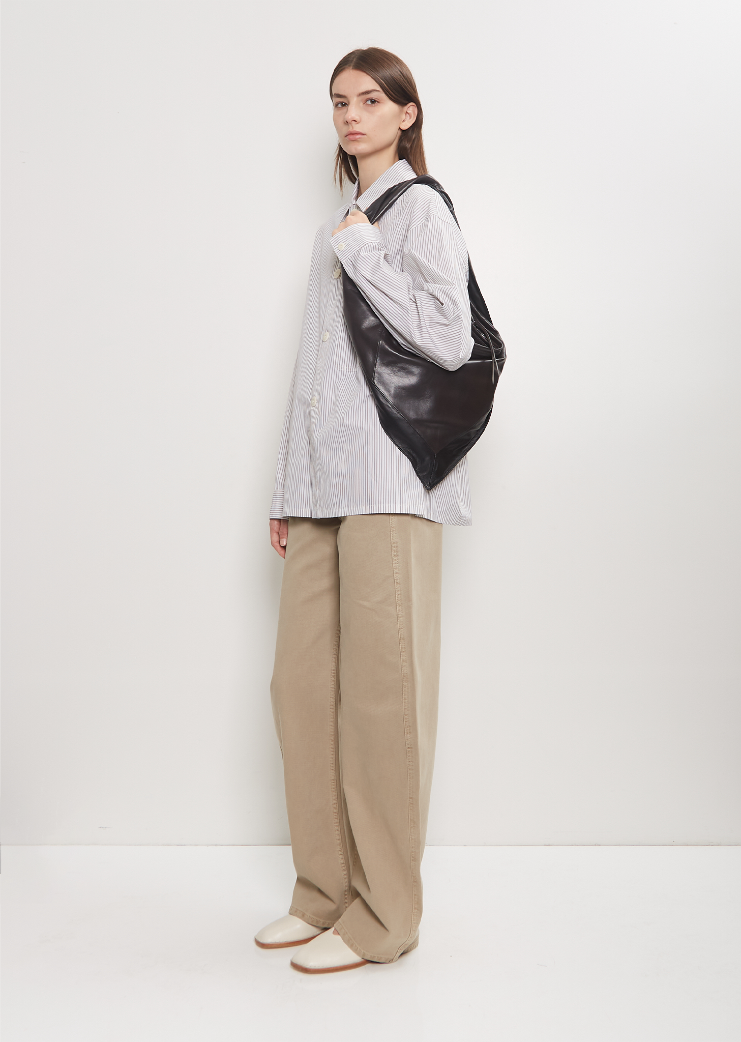 Leather Scarf Bag, Small — Black/Dark Chocolate – La Garçonne Leather Scarf Bag, Small — Black/Dark Chocolate – La Garçonne