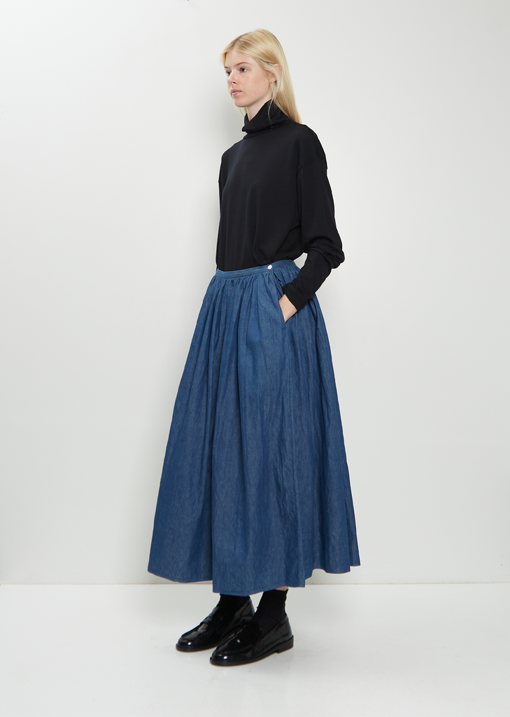 Cotton Denim Pleated Skirt