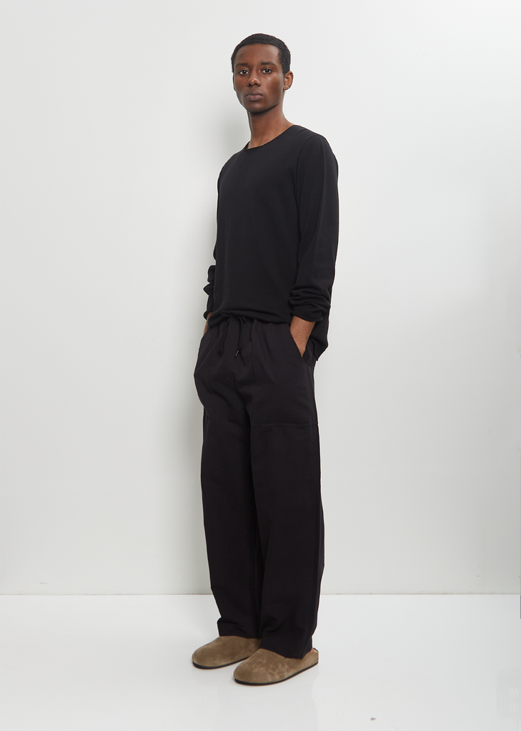 Cotton Linen Herringbone Trousers — Black