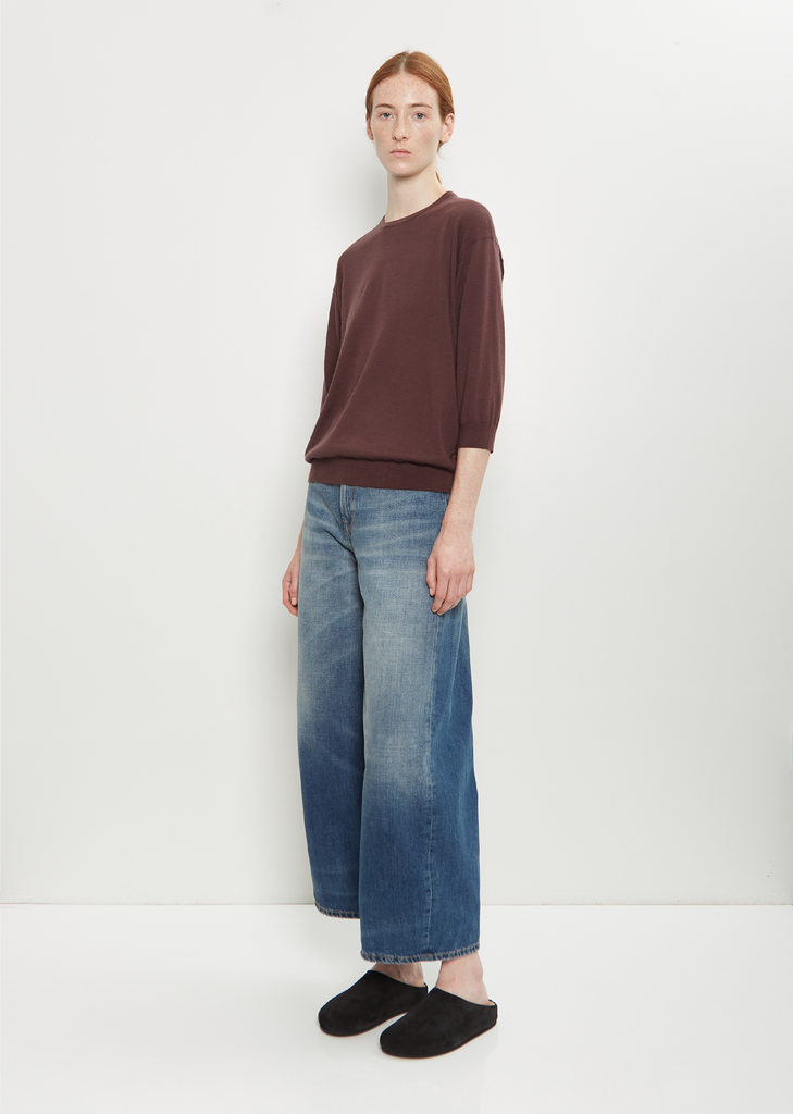 Cashmere Wool Elbow Crew — Espresso