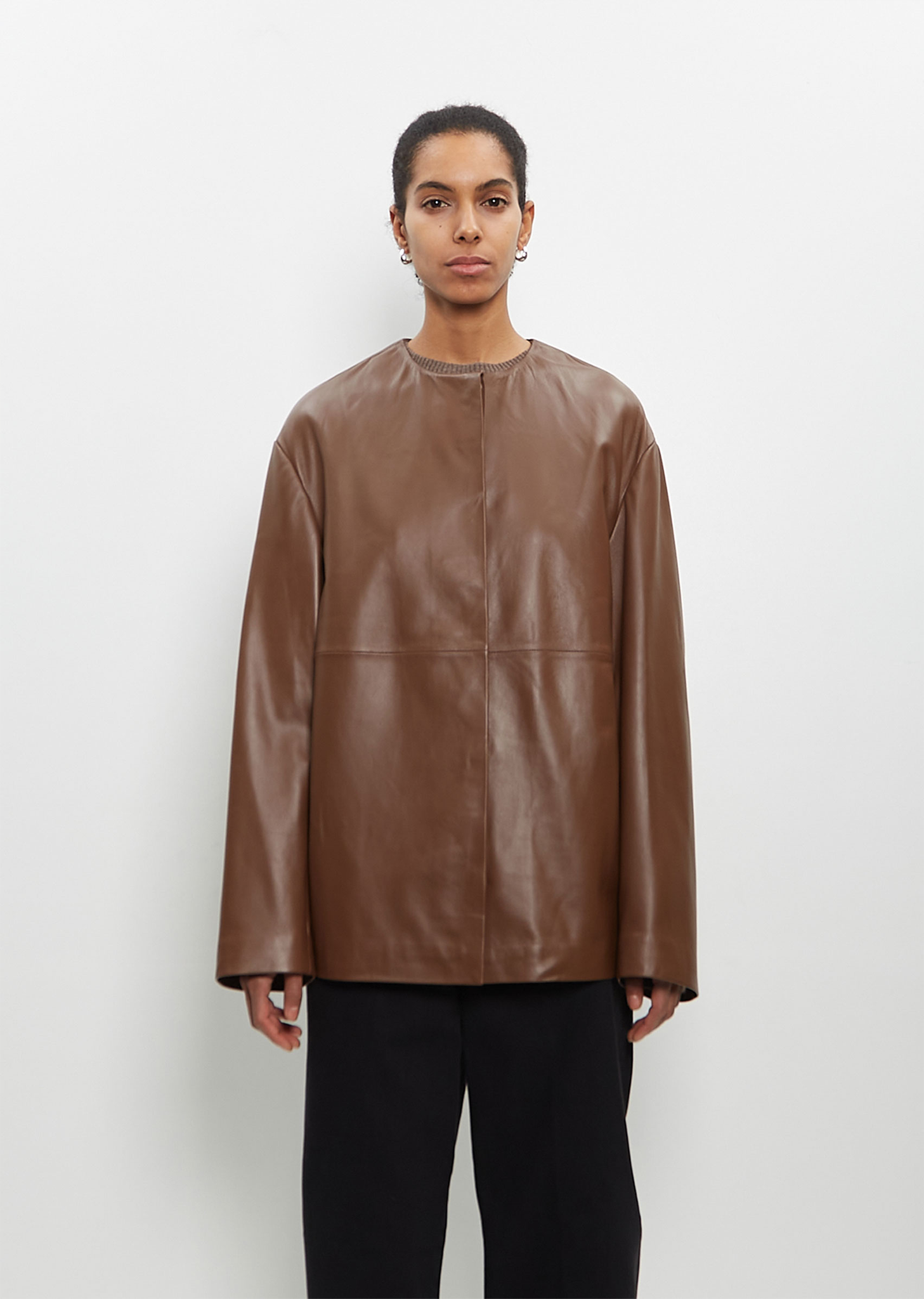 Leather Atalia Round Neck Coat – La Garçonne