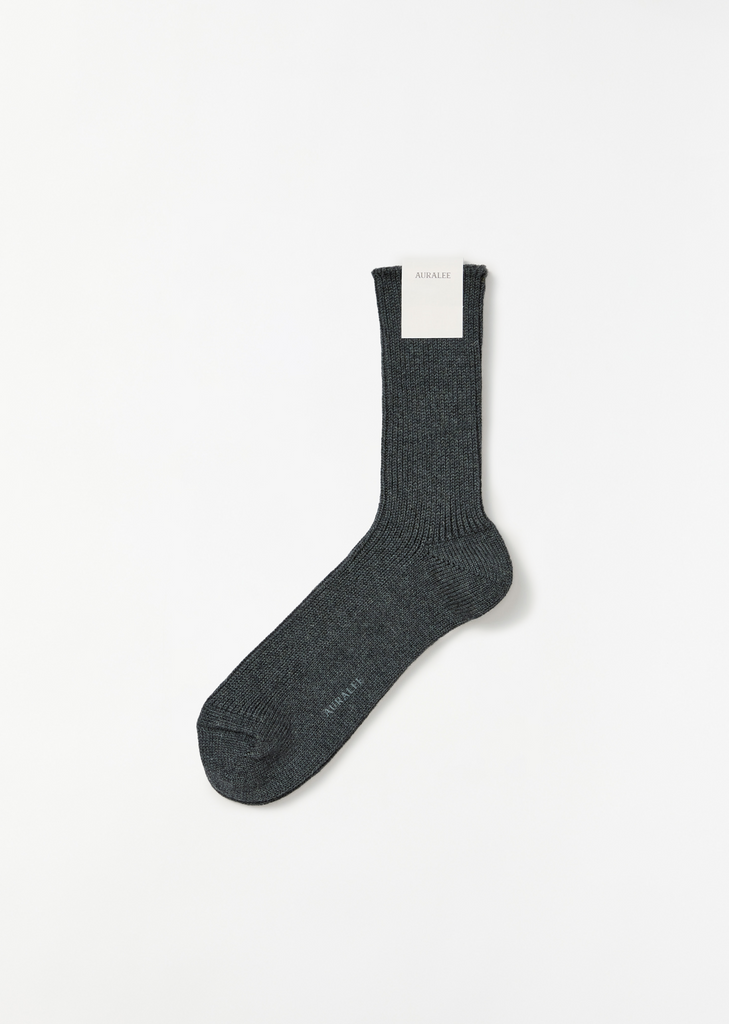 Cotton Cashmere Low Gauge Socks — Top Charcoal