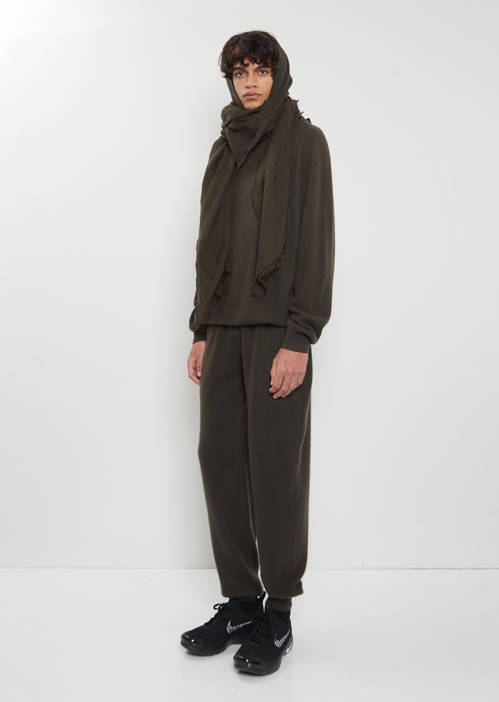 Woven Cashmere Scarf Mono — Black Olive