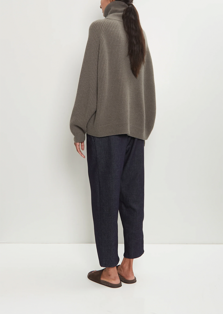 Cashmere Ribbed Raglan T-Neck Sweater