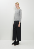 Wide Neck Long Sleeve Cotton Tee — Grey Melange