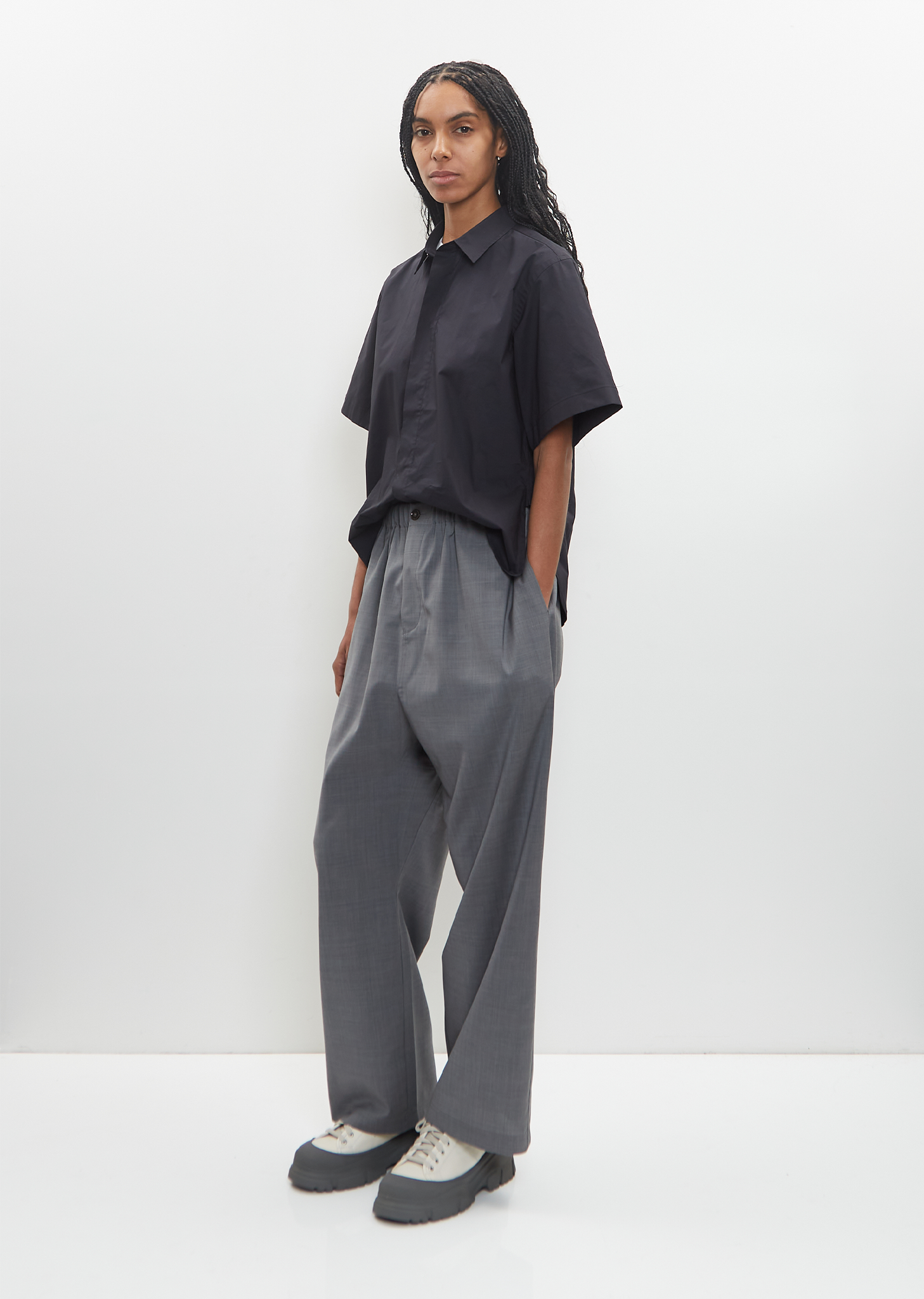 Wool Pilar Low Crotch Pant — Mid Grey – La Garçonne Wool Pilar Low Crotch Pant — Mid Grey – La Garçonne