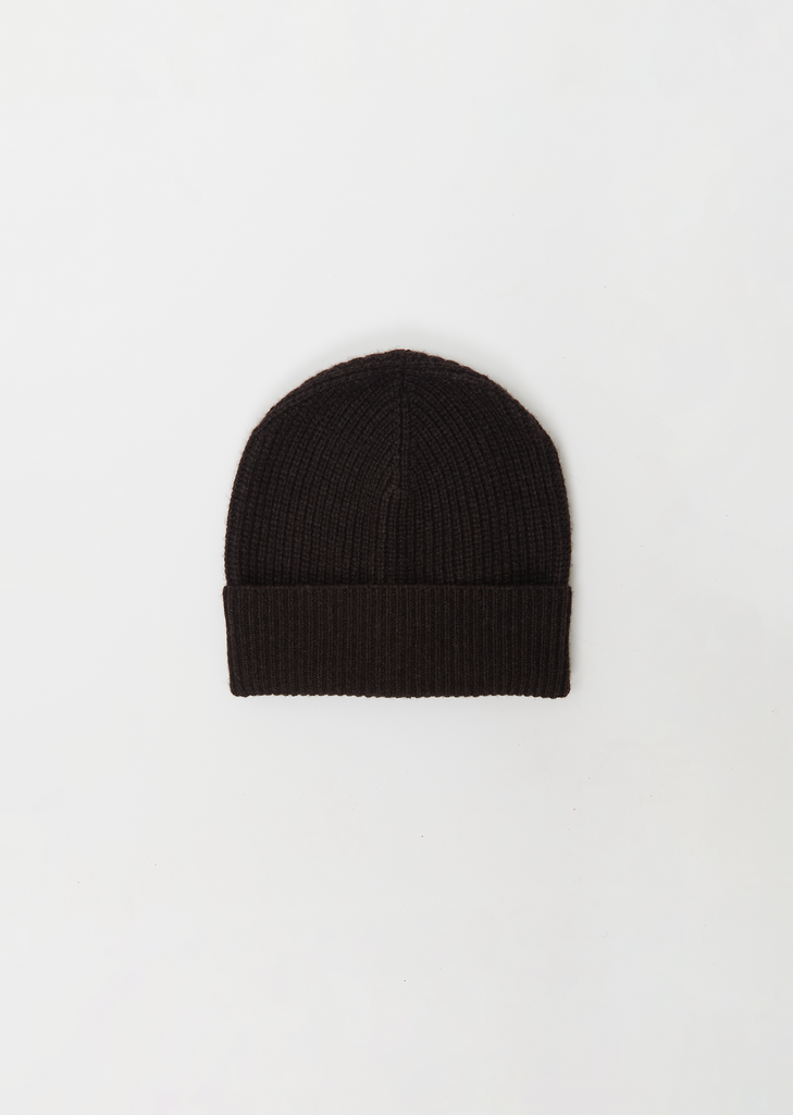 Ribbed Wool Cashmere Hat — Dark Brown