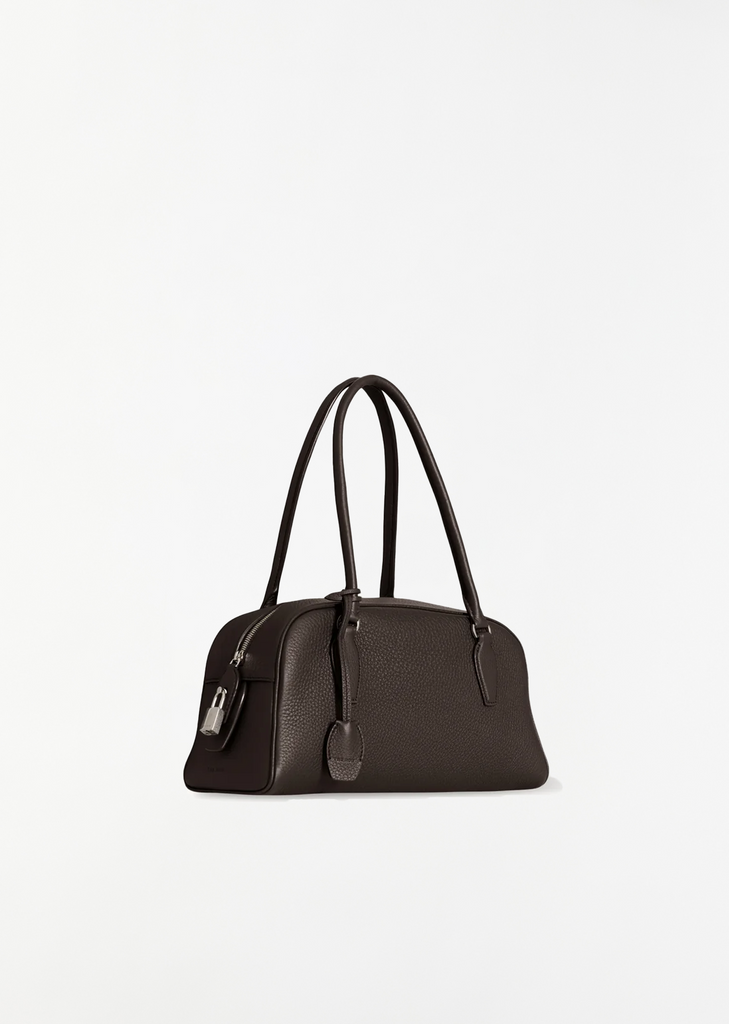 E/W India Grained Leather Bag, Small — Walnut Shadow