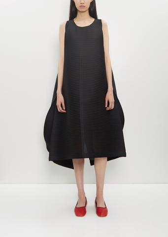 Poly-Triacetate Paneled Pleats Dress — Black