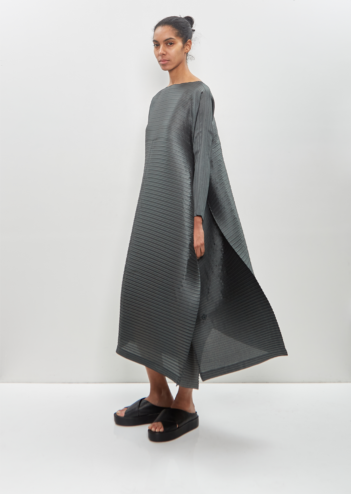 Poly Triacetate Paneled Pleats Dress Dull Blue La Garonne Poly Triacetate Paneled Pleats Dress Dull Blue La Garonne