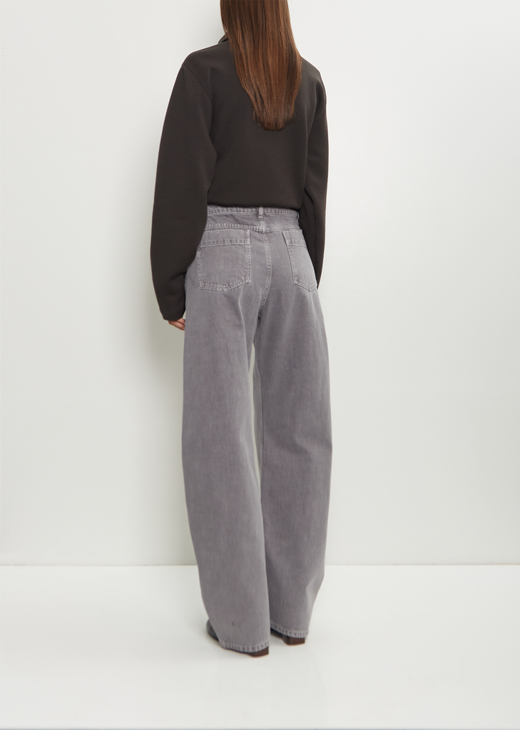 High Waisted Curved Denim Pants — Heather