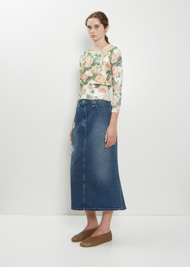 Shrunked Floral Knit Sweater