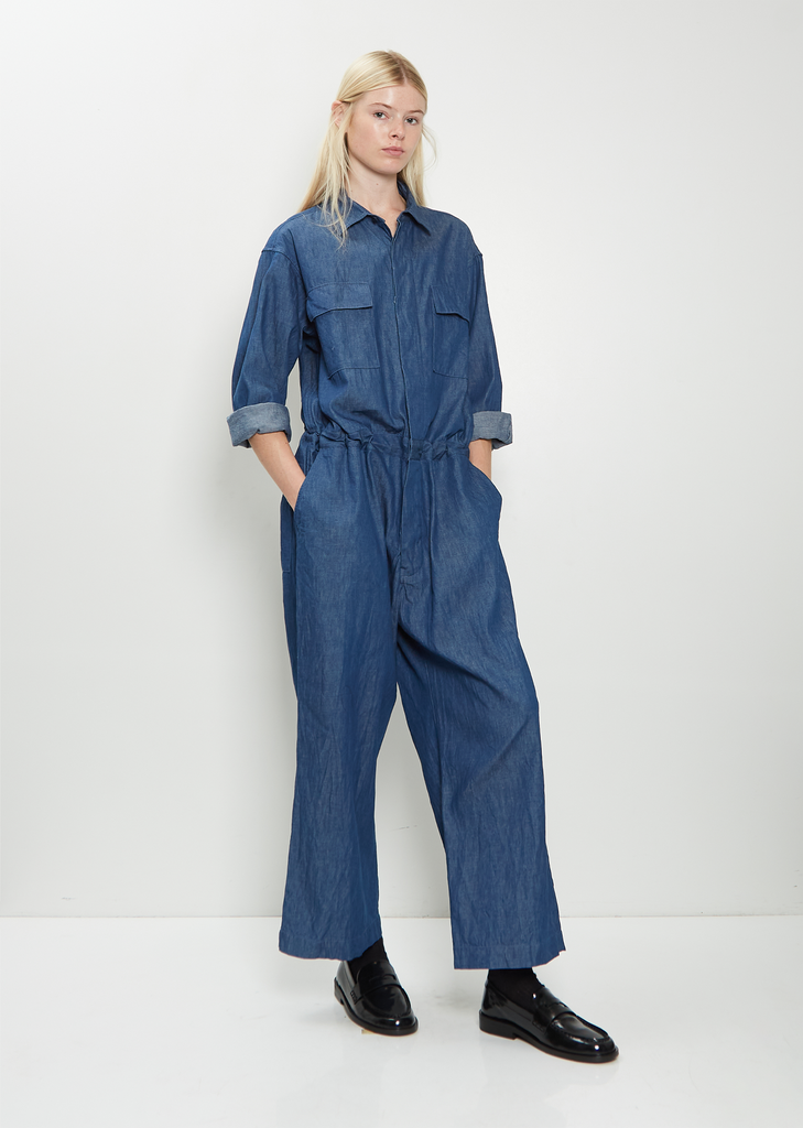 Cotton Denim Flap Pockets All-In-One