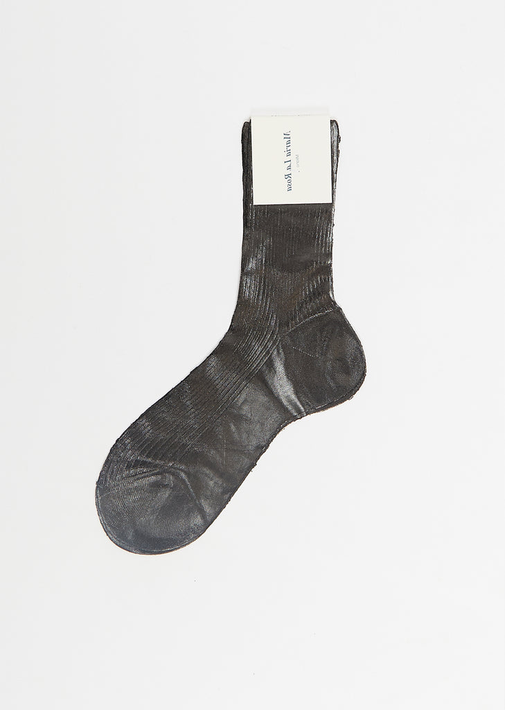 One Ribbed Laminated Socks — Black