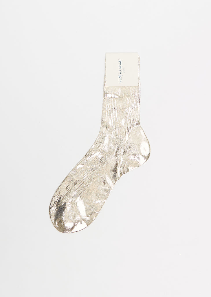 One Ribbed Laminated Socks — Platino