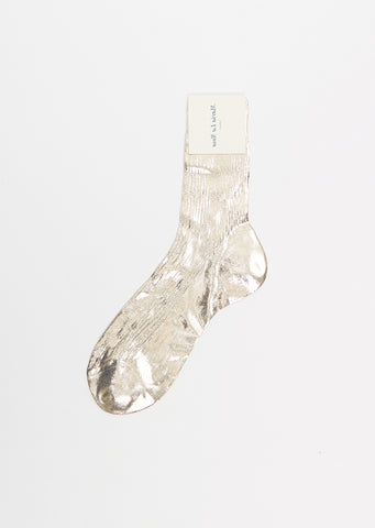 One Ribbed Laminated Socks — Platino