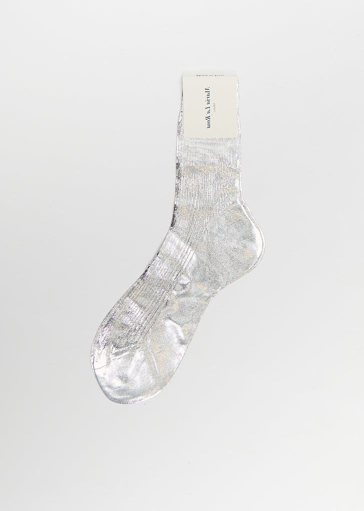 One Ribbed Laminated Socks — Silver