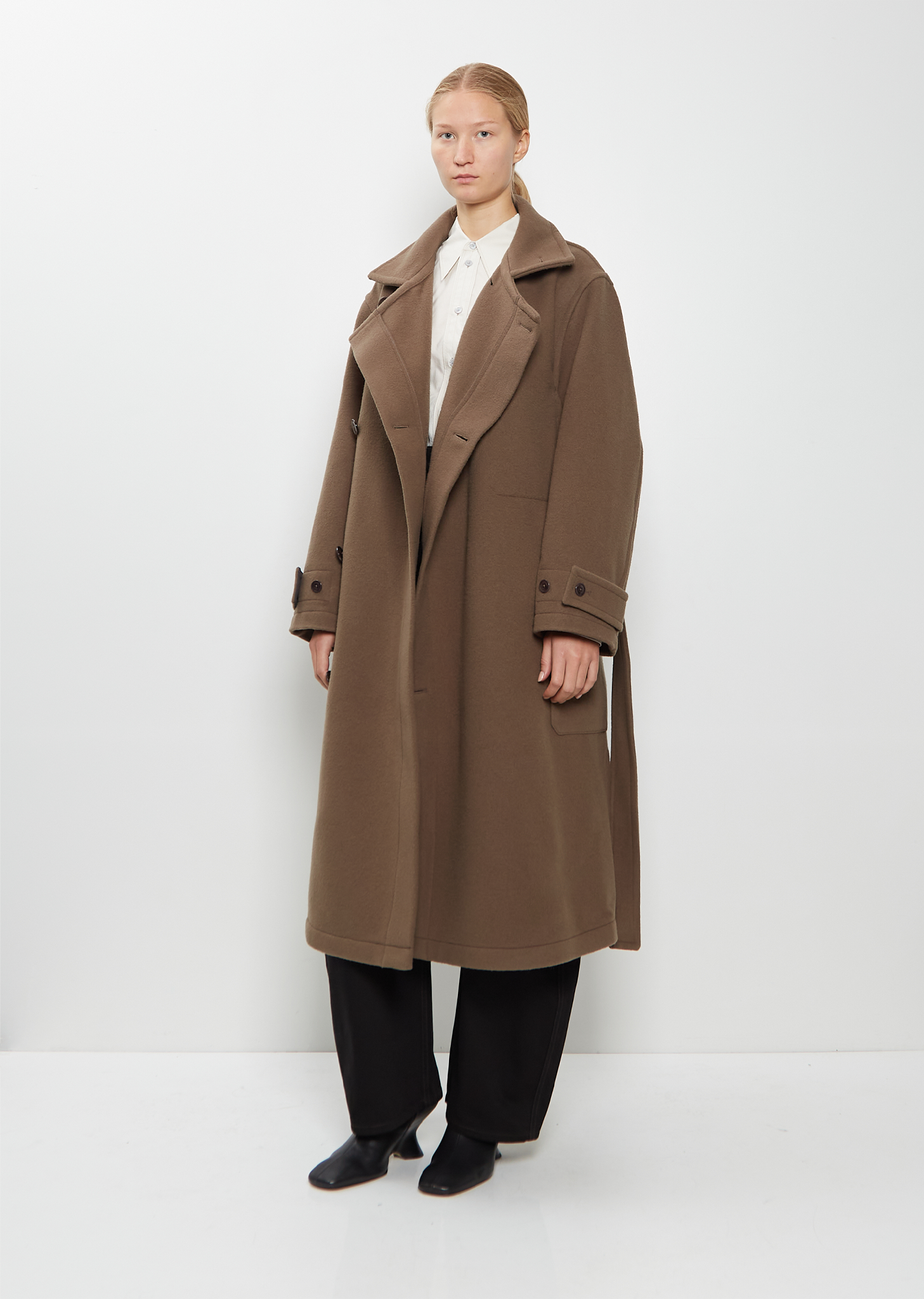 Wrap Wool Coat — Dark Squirrel – La Garçonne Wrap Wool Coat — Dark Squirrel – La Garçonne