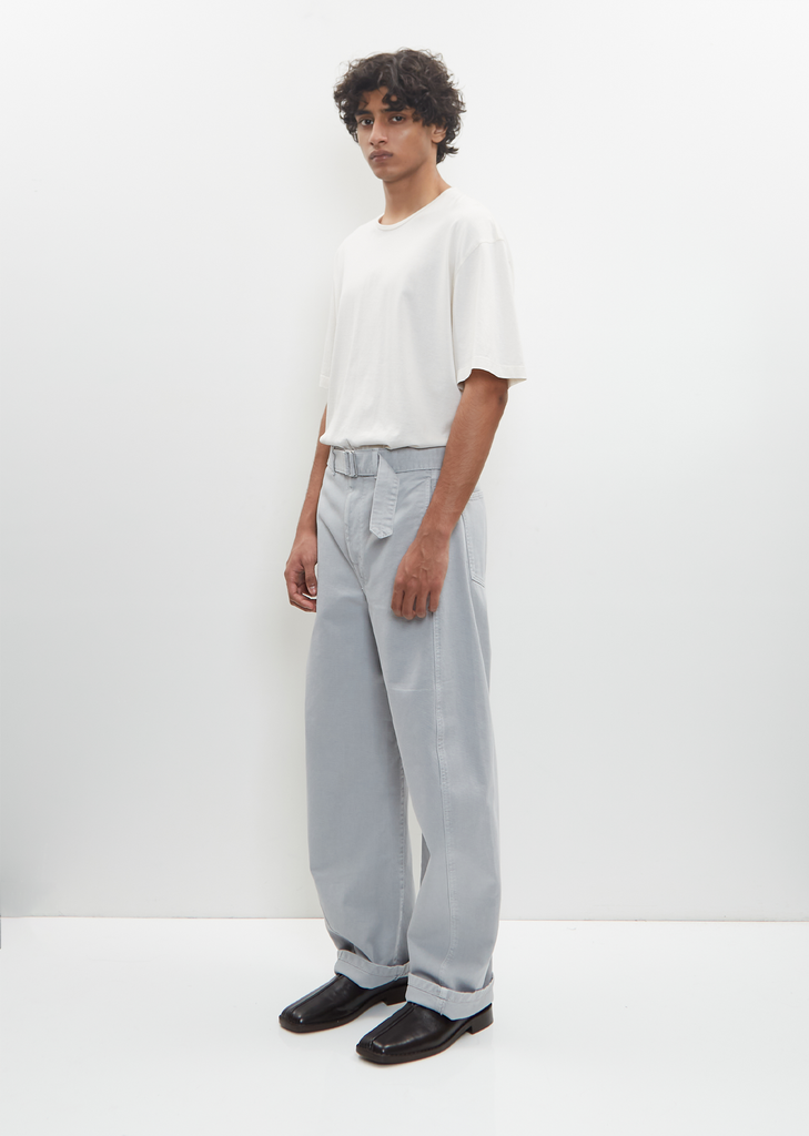 Cotton Denim Twisted Belted Pants