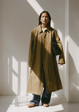 Cotton Blend Asymmetrical Raincoat — Ochre Khaki