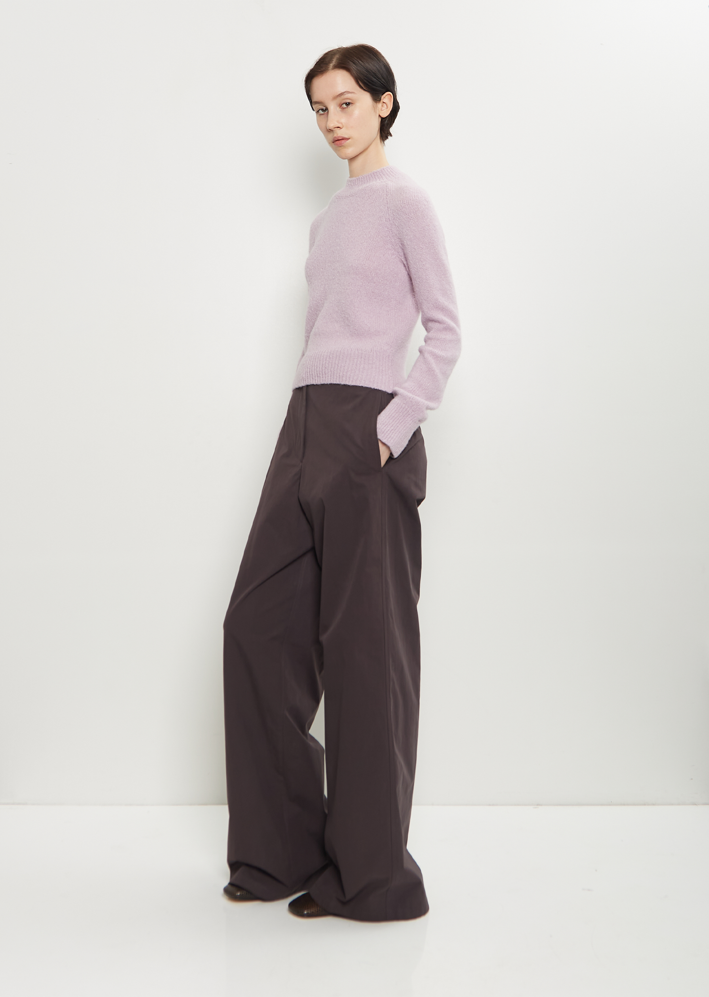 Texas Stretch Alpaca Merino Wool Sweater — Lilac – La Garçonne Texas Stretch Alpaca Merino Wool Sweater — Lilac – La Garçonne